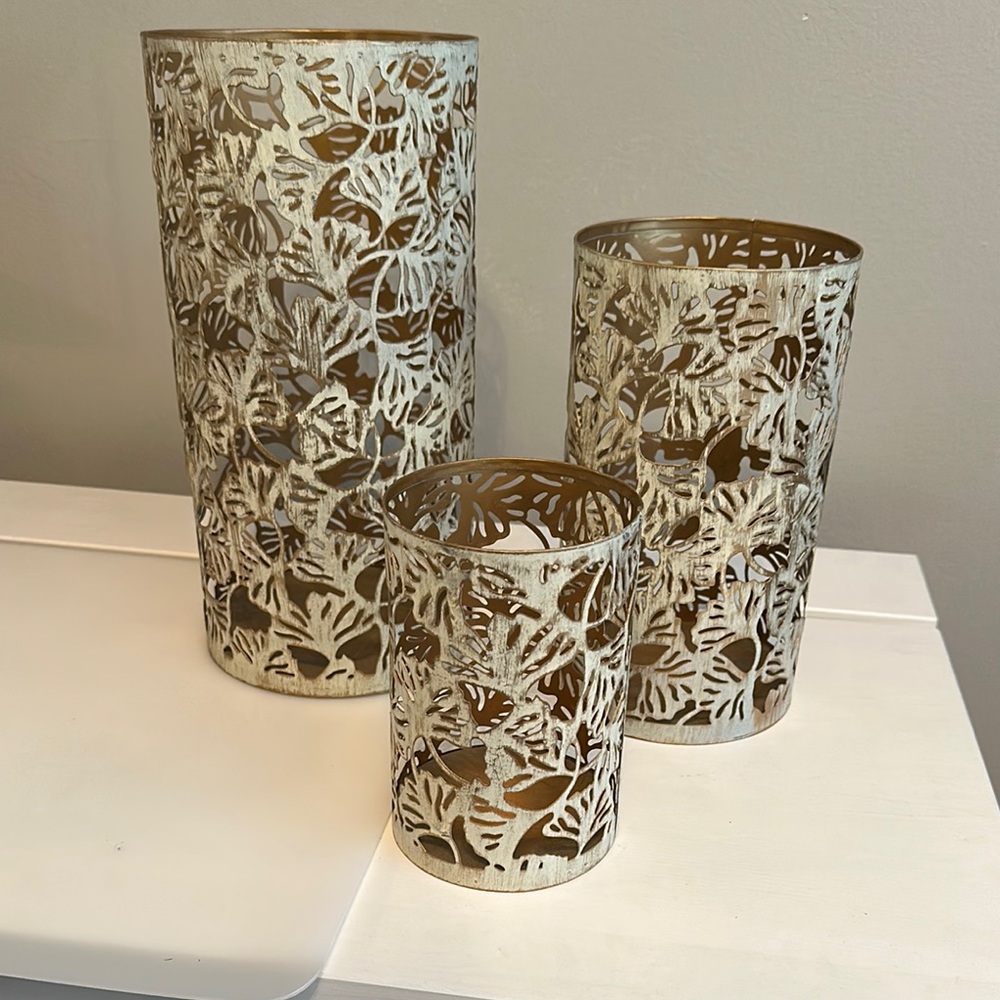 Gold and Cream Botanical Candle Holders (metal)